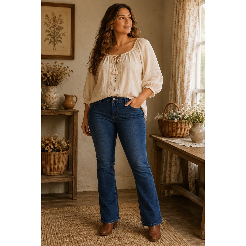Maurices Classic Slim Boot Mid Rise Dark Wash Denim Blue Western Jeans Size 12 R - Picture 2 of 12